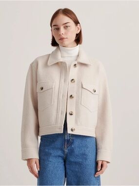Quince Cream Button-Front Wool-Blend Jean Jacket